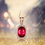 Oval Red Tourmaline Colored Gemstone Pendant Necklace