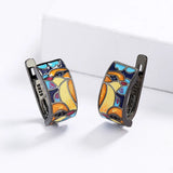 925 Silver Earrings Spinel Enamel Bird Fine Jewelry
