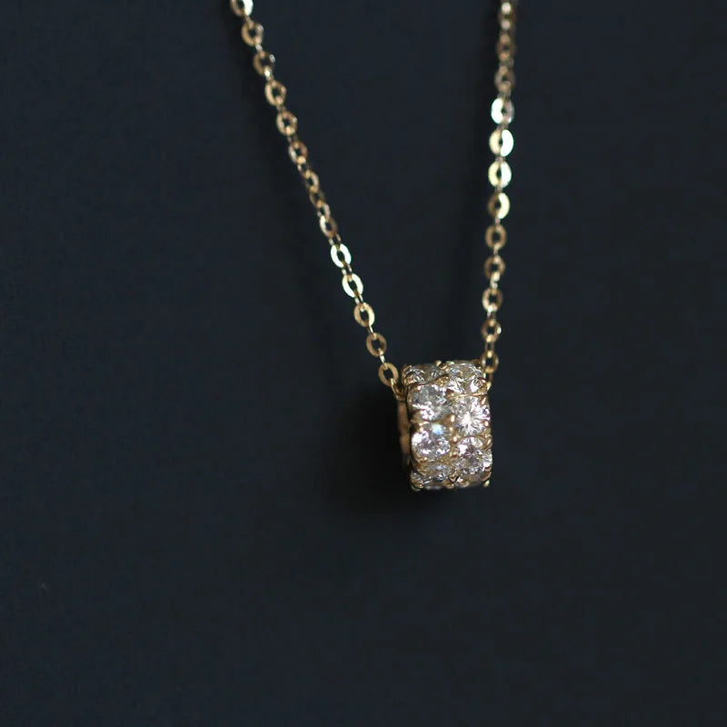 925 Silver 14K Round Zircon Necklace Pendant Charms Beads