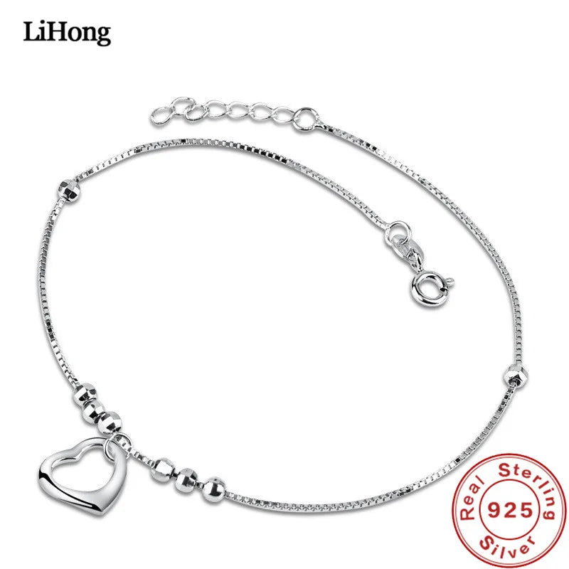 925 Silver Anklet Heart Pendant 100% Sterling Silver Anklet