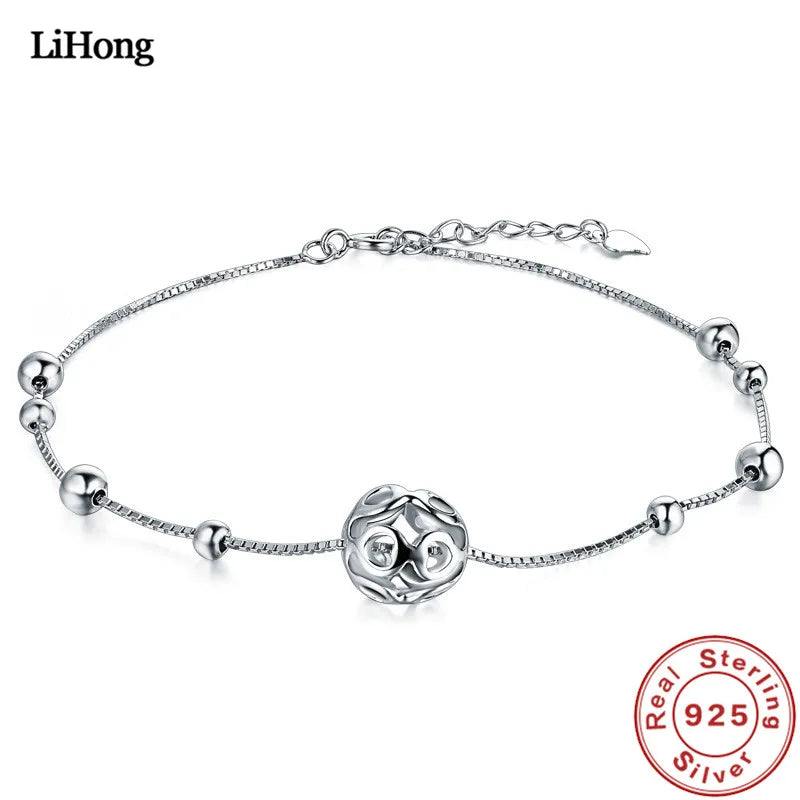 925 Silver Anklet Woman Lucky Ball Bead 100%925 Sterling Silver Anklet
