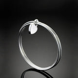 925 Silver Bangle Heart Pendant Circle Bracelet Charm Jewelry