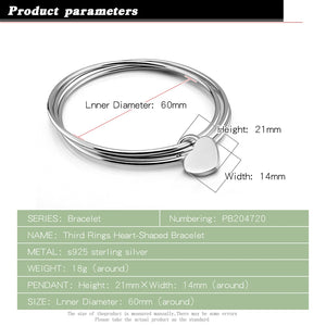 925 Silver Bangle Heart Pendant Circle Bracelet Charm Jewelry