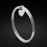 925 Silver Bangle Heart Pendant Circle Bracelet Charm Jewelry