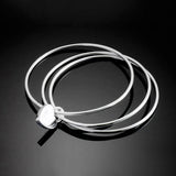 925 Silver Bangle Heart Pendant Circle Bracelet Charm Jewelry