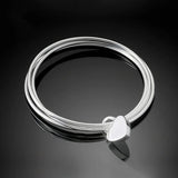 925 Silver Bangle Heart Pendant Circle Bracelet Charm Jewelry