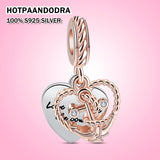 925 Silver Sea Shell Dolphin Love Pave Sparkling Beads Charms Bracelet