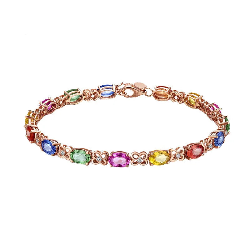 925 Silver Bracelet Colored Gemstone Rose And Silver Bracelet