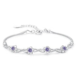 925 Silver Bracelet Zircon Crystal Peach Blossom Flower Bracelet