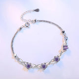 925 Silver Bracelet Zircon Crystal Peach Blossom Flower Bracelet