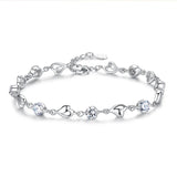 925 Silver Bracelet Zircon Crystal Peach Blossom Flower Bracelet