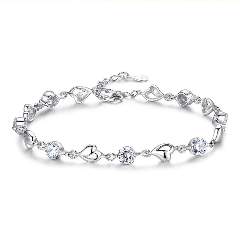 925 Silver Bracelet Zircon Heart-Shaped Sweet Silver Bracelet For Woman
