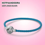 925 Silver Button Woven Leather Bracelets Fit Panpan Charm Bead Style Bracelet
