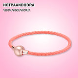 925 Silver Button Woven Leather Bracelets Fit Panpan Charm Bead Style Bracelet