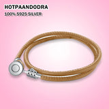 925 Silver Button Woven Leather Bracelets Fit Panpan Charm Bead Style Bracelet