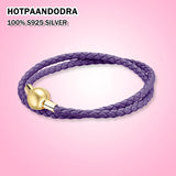 925 Silver Button Woven Leather Bracelets Fit Panpan Charm Bead Style Bracelet