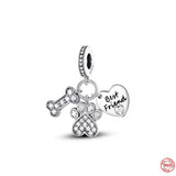 925 Silver Charm Dog Paw Print Bead Pendant Bracelet Women Jewelry Gift