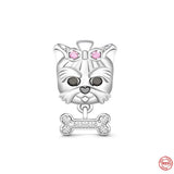 925 Silver Charm Dog Paw Print Bead Pendant Bracelet Women Jewelry Gift