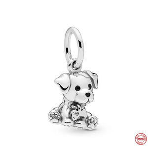 925 Silver Charm Dog Paw Print Bead Pendant Bracelet Women Jewelry Gift