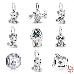 925 Silver Charm Dog Paw Print Bead Pendant Bracelet Women Jewelry Gift