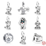 925 Silver Charm Dog Paw Print Bead Pendant Bracelet Women Jewelry Gift
