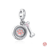 925 Silver Charm Dog Paw Print Bead Pendant Bracelet Women Jewelry Gift