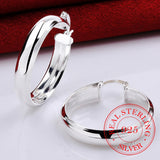 925 Silver Circle Creole Earrings 34mm Round Hoop Earring For Women