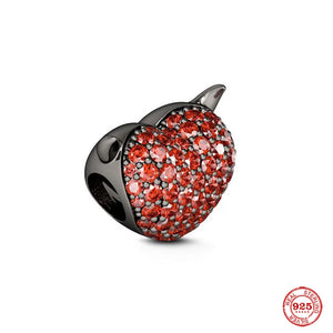 925 Silver Halloween Skull Charms Red Love Bead Bracelet Jewelry