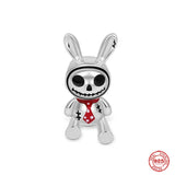 925 Silver Halloween Skull Charms Red Love Bead Bracelet Jewelry