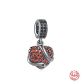 925 Silver Halloween Skull Charms Red Love Bead Bracelet Jewelry