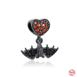 925 Silver Halloween Skull Charms Red Love Bead Bracelet Jewelry