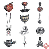 925 Silver Halloween Skull Charms Red Love Bead Bracelet Jewelry