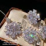 925 Silver Heart CZ Wedding Jewelry Set Ring Earrings Necklace