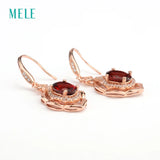 925 Silver Red Garnet Flower Dangle Earrings Wedding Jewelry