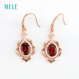 925 Silver Red Garnet Flower Dangle Earrings Wedding Jewelry