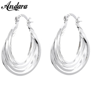 925 Silver Multi-Layer U-Shaped Earrings Women Jewelry