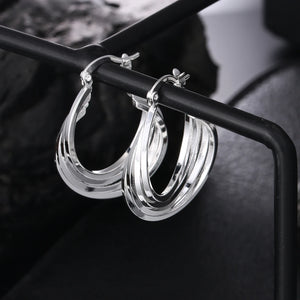 925 Silver Multi-Layer U-Shaped Earrings Women Jewelry