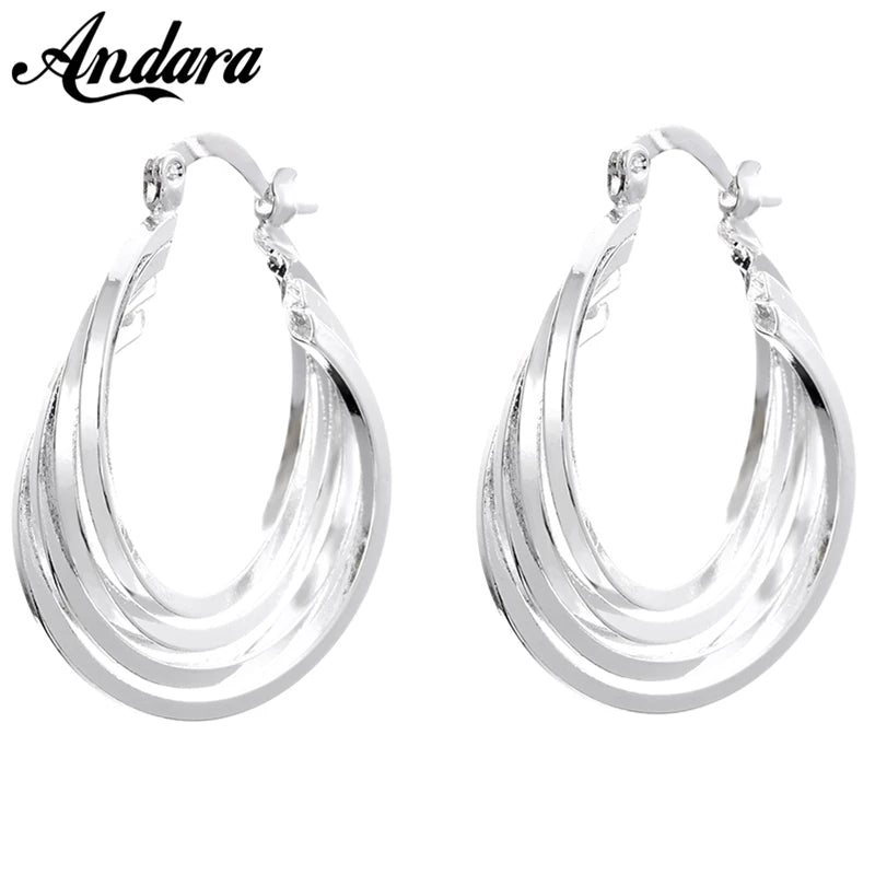925 Silver Multi-Layer U-Shaped Earrings Women Jewelry