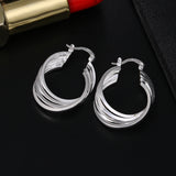 925 Silver Multi-Layer U-Shaped Earrings Women Jewelry
