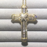 925 Silver Jesus Cross Pendant Necklace Simulated Diamond 14K