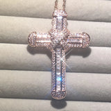 925 Silver Jesus Cross Pendant Necklace Simulated Diamond 14K