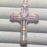 925 Silver Jesus Cross Pendant Necklace Simulated Diamond 14K