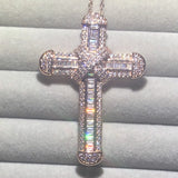 925 Silver Bible Jesus Cross Pendant Necklace with Simulated Diamond Rose