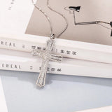 925 Silver Jesus Cross Pendant Necklace with Diamond Charm