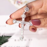 925 Silver Bible Jesus Cross Pendant Necklace Simulated Platinum Diamond