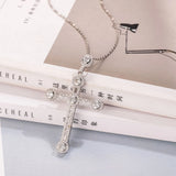 925 Silver Bible Jesus Cross Pendant Necklace Simulated Platinum Diamond