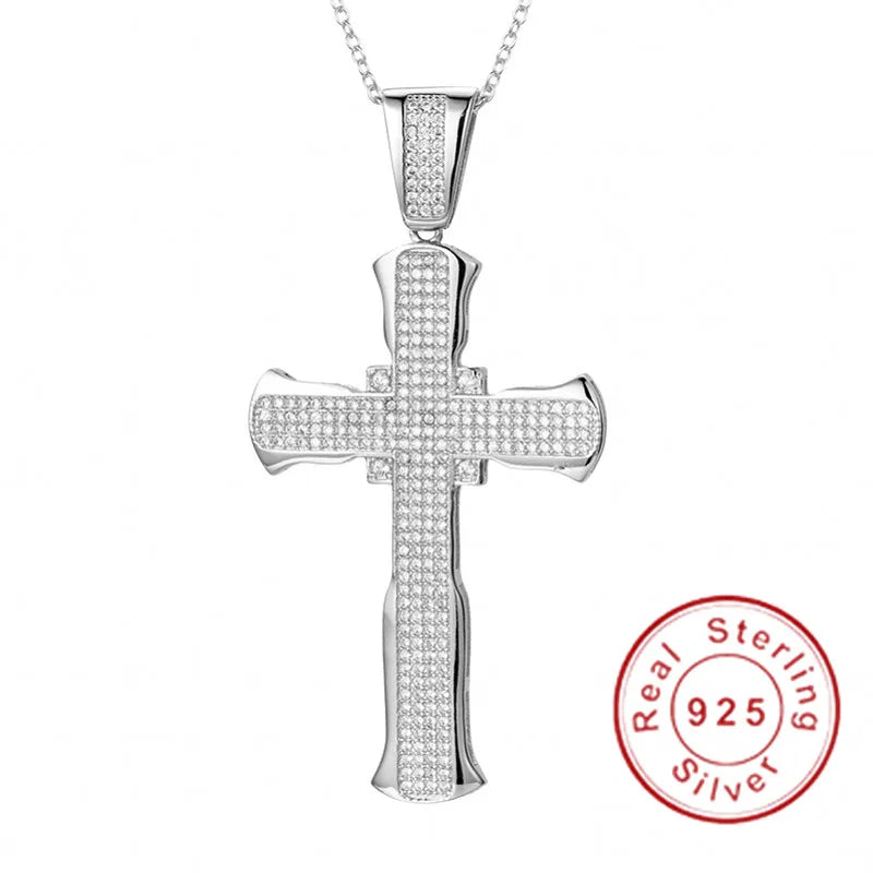 925 Silver Bible Jesus Cross Pendant Necklace Crucifix Charm Platinum Diamond
