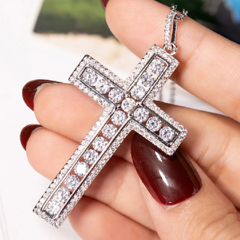 925 Silver Bible Jesus Cross Pendant Necklace Platinum Diamond Jewelry