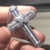 925 Silver Bible Jesus Cross Pendant Necklace with Platinum Diamond Charm