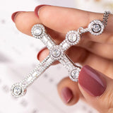 925 Silver Bible Jesus Cross Pendant Necklace Simulated Platinum Diamond